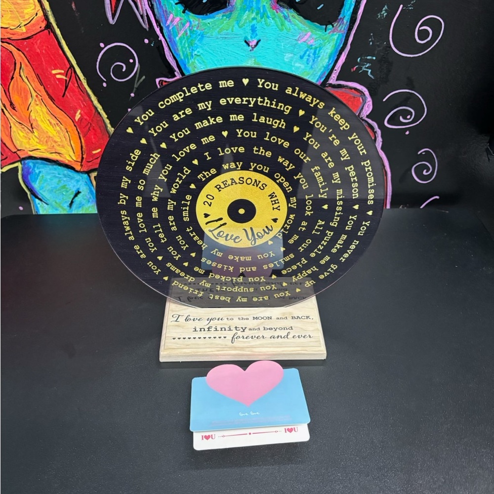 Round Vinyl Record Art with Wooden base